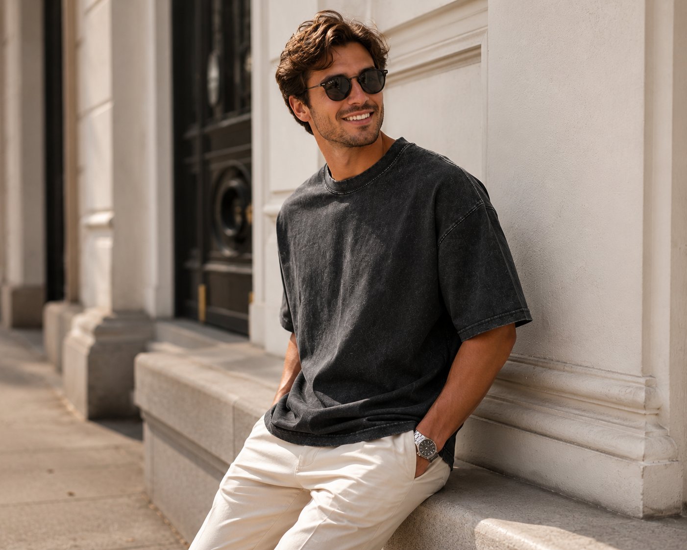 Blank Theory — Charcoal Acid Washed Box Tee, London street editorial