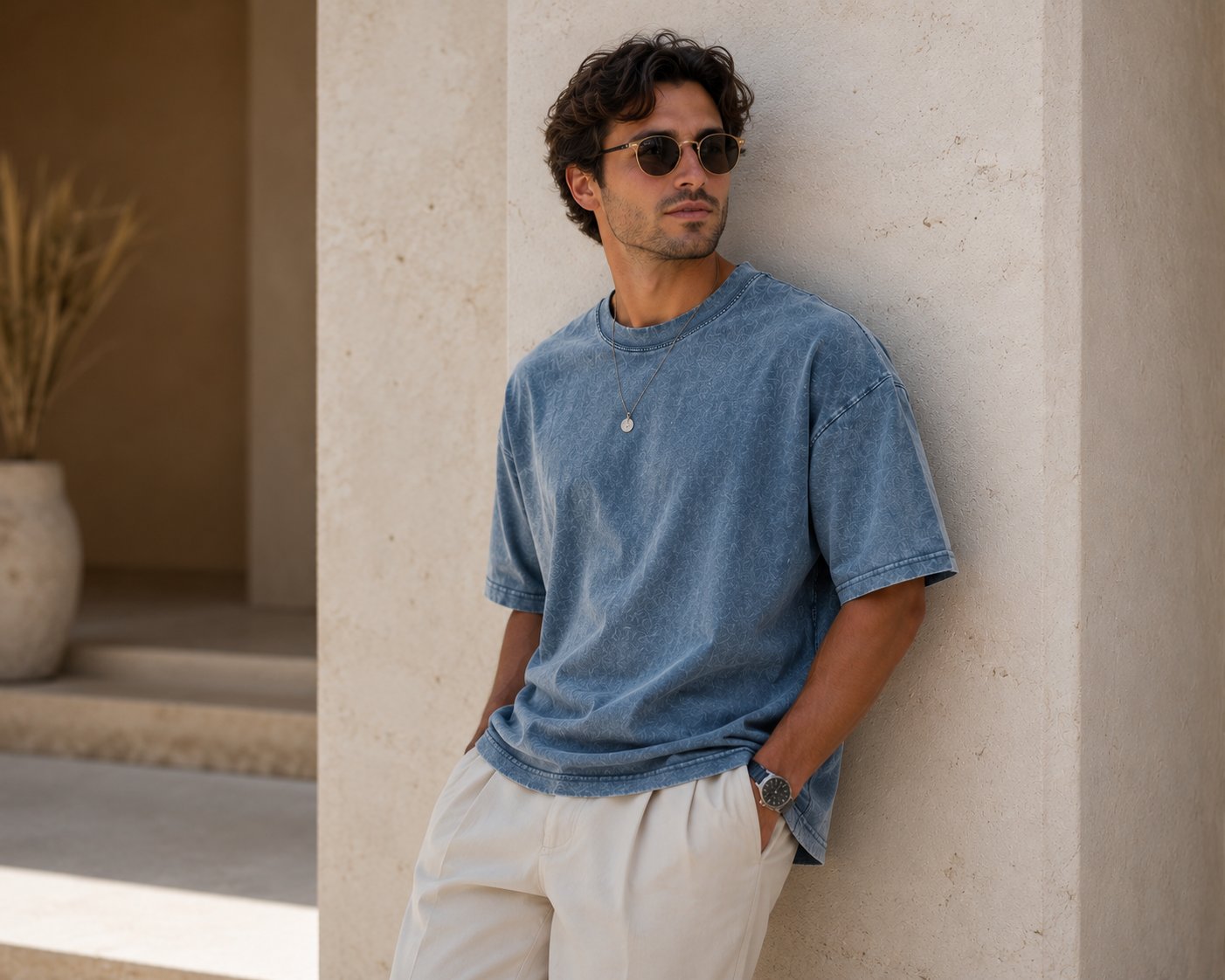 Blank Theory — Sky Blue Acid Washed Box Tee, Mediterranean architecture