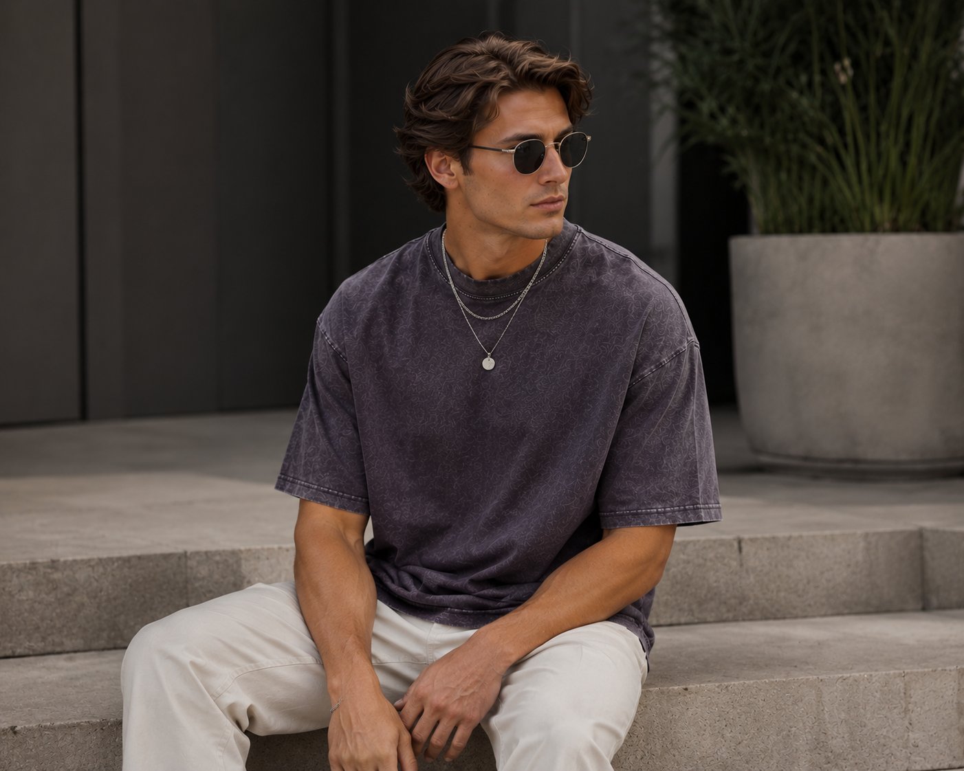 Blank Theory — Dark Plum Acid Washed Box Tee, urban steps